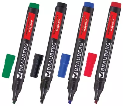 Маркеры перманентные (Нестираемые) Brauberg, набор 4 шт., "Contract", без клипа, скошенные, 1-5 мм, 150473