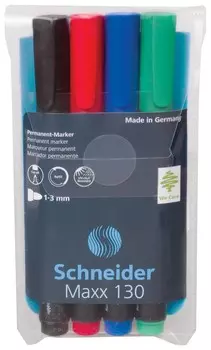 Маркеры перманентные (нестираемые) Schneider набор 4 шт., "Maxx 130", круглый наконечник, 1-3 мм