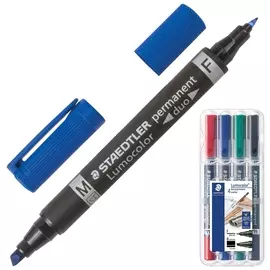 Маркеры перманентные Staedtler двухсторонние в наборе из 4 шт., ассорти, круглые 0,6 мм / скошенные 1,5-4 мм