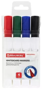 Маркеры стираемые для белой доски набор 4 цвета, Brauberg "Original", 3 мм, 152120