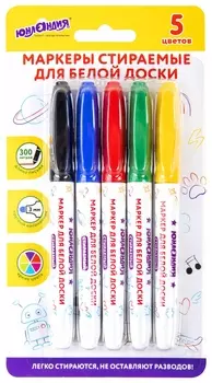 Маркеры стираемые для белой доски набор 5 цветов, юнландия "Colorway", 3 мм, 152099
