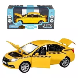 Машина металл «Lada такси» 1:24, инерция, цвет жёлтый, открываются двери, капот и багажник, световые и звуковые эффекты