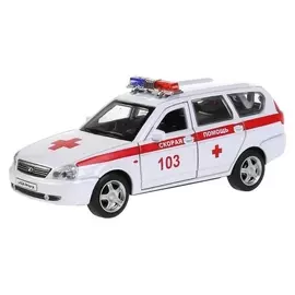 Машина металлическая «Lada Priora скорая помощь», 12 см, открываются двери и багажник, цвет белый