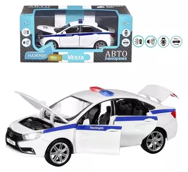 Машина металлическая «Lada Vesta. полиция» седан, 1:24, открываются двери, капот, багажник, свет и звук, инерция