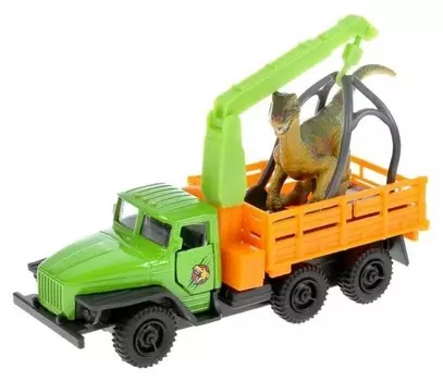 Машина металлическая «Урал 5557 бортовой», 12 см, двери, инерция, динозавр 9 см