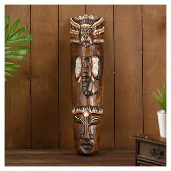 Маска дерево "Абориген и слон" 50х12х4 см