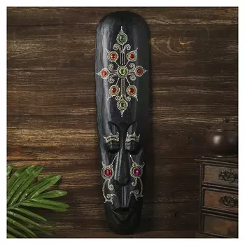 Маска настенная дерево "Абориген черный со стразами" 3х12х50 см