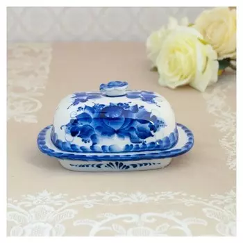 Маслёнка «Утро», 16×7×8 см, гжель