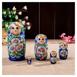 Матрешка "Ромашки", голубоглазая синяя, 5 кукольная