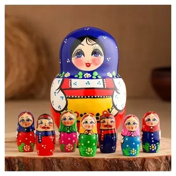 Матрешка "Веселая семейка" 15см, 8 предметов, ручная роспись