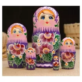 Матрёшка 5-ти кукольная "Алла" сиреневая, 14-15 см, ручная роспись