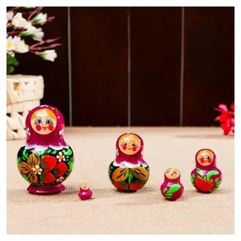 Матрёшка «Божья коровка», фиолетовое платье, 5 кукольная, 10 см