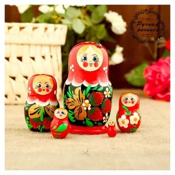 Матрёшка «Божья коровка», красное платье, 5 кукольная, 10 см