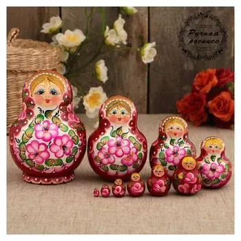 Матрёшка «Цветочки», розовое платье, 10 кукольная, 12 см