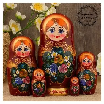 Матрёшка «Полевые цветы», медный платок, 5 кукольная, 17 см