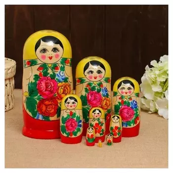 Матрёшка «Розочка», жёлтый платок, 8 кукольная, 19-22 см 676666