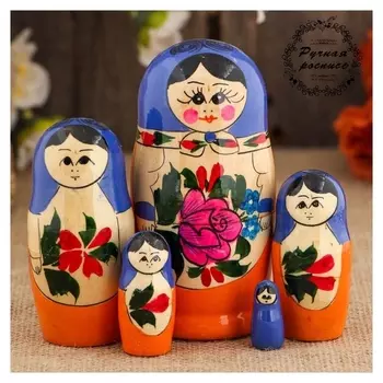 Матрёшка «Семёновская», голубой платок, 5 кукольная, 8-10 см