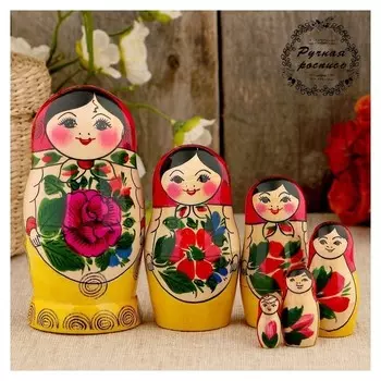Матрёшка «Семёновская», красный платок, 6 кукольная, 12-14 см