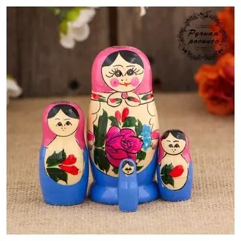 Матрёшка «Семёновская», розовый платок, 4 кукольная, 9 см