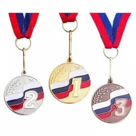 Медаль призовая, D=3,5 см, 2 место триколор, серебро