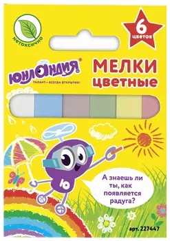 Мел цветной "Юнландик и окружающий мир", набор 6 шт., квадратный