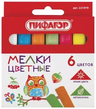 Мел цветной набор 6 шт., квадратный