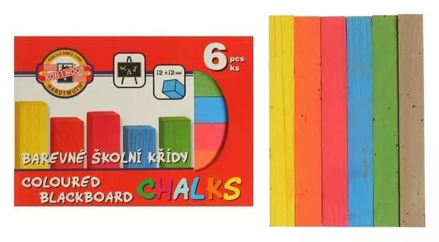 Мелки цветные 6 штук Koh-i-noor 1125, прямоугольные