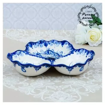 Менажница "Бабочка", гжель, фарфор, 12х28 см