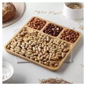 Менажница доляна «Бамбук», 4 секции, 27,5×27,5×1,5 см, бамбук