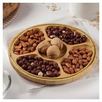 Менажница доляна «Цветение», 5 секций, D=24,5 см, бамбук