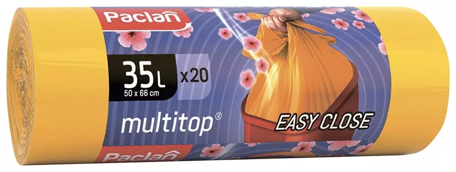 Мешки для мусора ароматизированные 35 л, ушки, желтые 20 шт. ПВД 66х50 см, Paclan "Multitop Aroma", 136881