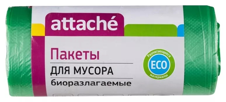 Мешки для мусора ПНД 30л 10мкм 30шт/рул зеленые 50x60см Attache Bio