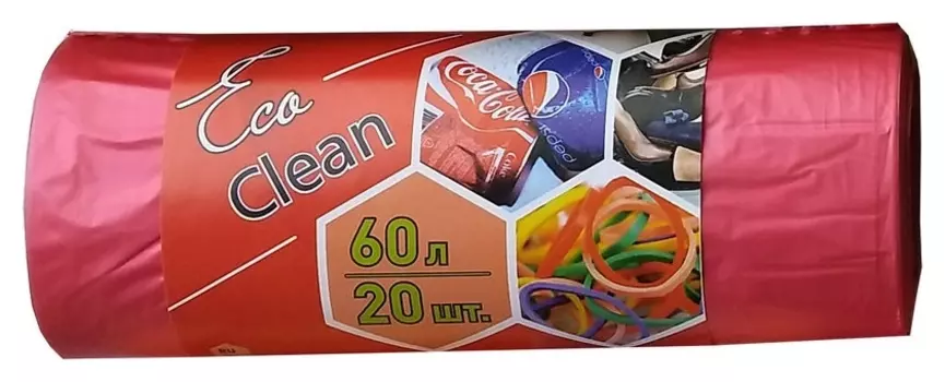 Мешки для мусора ПНД 60л 10мкм 20шт/рул красный 58х68см