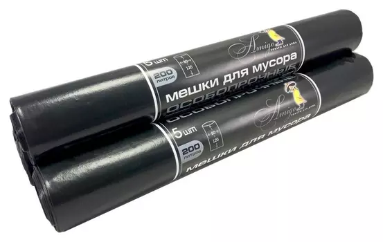 Мешки для мусора пвд, 200л 85мкм 5шт/рул черные 80x120см