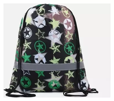 Мешок для обуви на шнурке, светоотражающая полоса, цвет чёрный/зелёный