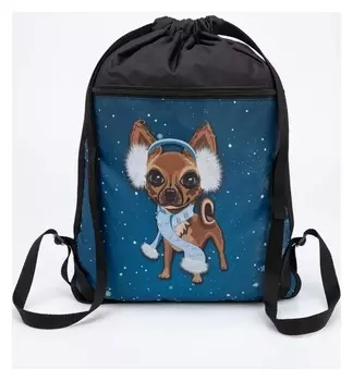 Мешок для обуви, отдел на шнурке, наружный карман, цвет чёрный/синий