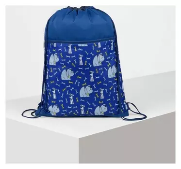 Мешок для обуви, отдел на шнурке, наружный карман на молнии, цвет синий