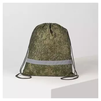 Мешок для обуви, отдел на шнурке, светоотражающая полоса, цвет зелёный