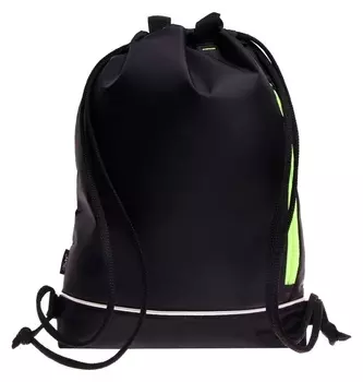 Мешок для обуви с карманом 430 х 360 х 90 мм, с расширением, с ручкой-петлей, светоотражающая полоса, оникс мо-31с-48, черный/салатовый