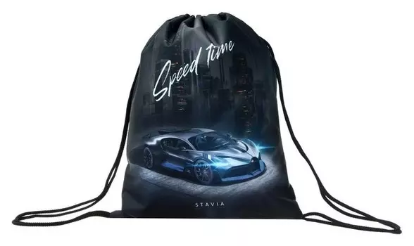 Мешок для обуви Stavia, 435 х 360 мм, "Машина", чёрный/голубой