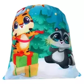 Мешок под сладости "Тигр. новогодние зверята", размер 290 х 340 мм, голубой