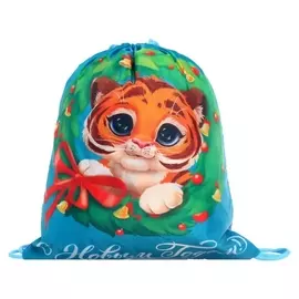 Мешок под сладости "Тигр. тигренок в веночке", размер 290 х 340 мм, голубой