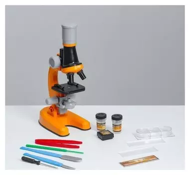 Микроскоп "Юный ботаник" кратность до х1200, оранжевый, подсветка