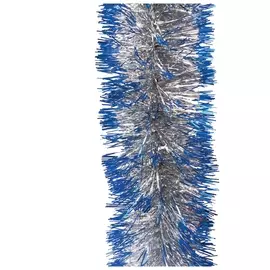 Мишура 1 штука, диаметр 70 мм, длина 2 м, серебро с синими кончиками, 5-180-7