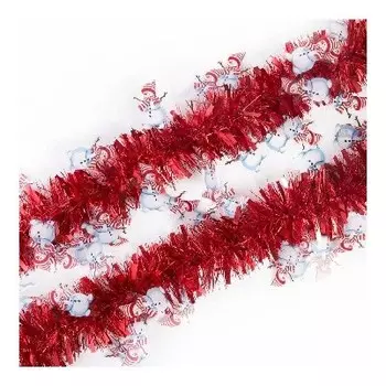 Мишура красная со снеговиками из полиэтилена / 2mx8см арт.78840