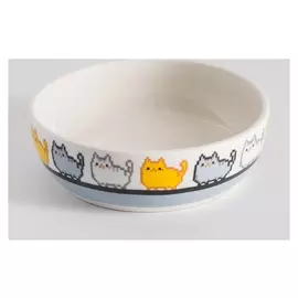 Миска керамическая "Пиксельные кошки", 12 х 3,5 см, бело-серая
