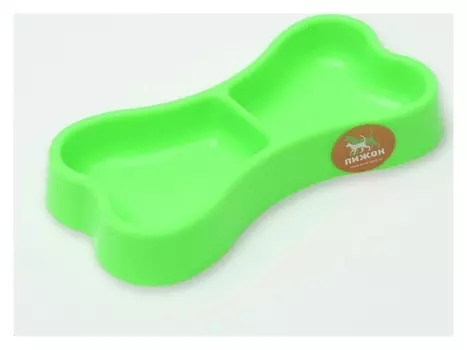 Миска "Косточка" двойная, 2 х 200 мл, 24,5 х 13 х 3,5 см, зелёная