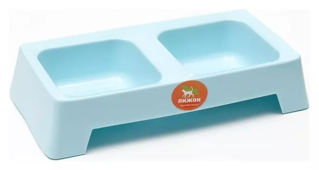 Миска пластиковая двойная, голубая, 29 х 15 х 6 см см, 330 мл