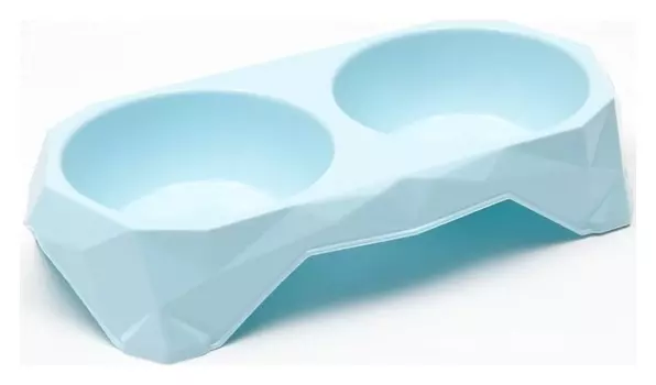Миска пластиковая двойная, голубая, 33 х 16,5 х 6,5 см