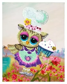 Мозаика из пайеток на холсте "Поваренок совушка"